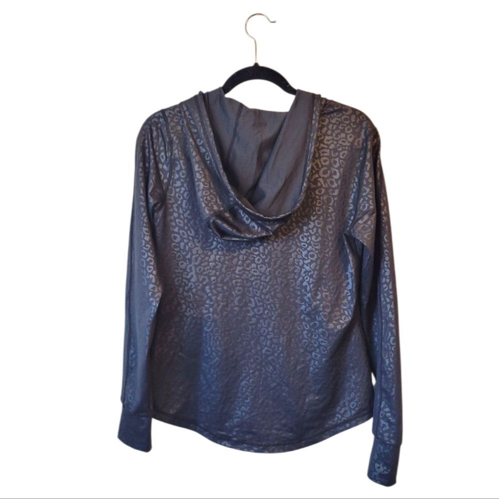 Buff Bunny Women's Black Shiny Leopard Print Zip Up Jacket Size L - Picture 2 of 5